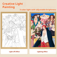 Lámpara de Papel Recortado 3D, Caja de Luz Decorativa con Sombra de Manga, Caja de Luz Acrílica de Madera con Alimentación USB, Tamaño A5, para Montar en la Pared
