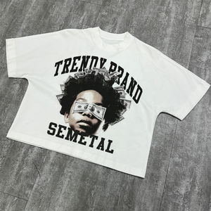 T-shirt décontracté streetwear de haute qualité, imprimé sur mesure avec logo, coupe oversize, en coton épais, style court et carré - Product Image 5