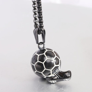 Football Pendant Necklace Black <b>Titanium</b> Steel Geometric Ball Design Daily Wear Gift Jewelry - Product Image 4