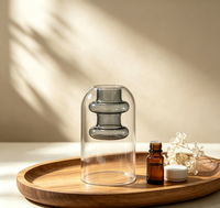 Diffuseur d'arômes en verre double couche, bouteille transparente avec dôme gris, récipient à étages, décoration de table pour la maison