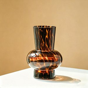 Vaso di Lusso in Vetro Grande con Stampa Leopardata, Vaso <span class=keywords><strong>Vintage</strong></span> per Fiori Idroponici, Decorazione da Tavolo per Soggiorno e Showroom - Product Image 1