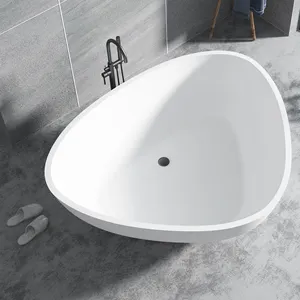Bañera triangular blanca mate, bañeras de tres lados, bañeras independientes de piedra artificial
