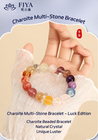 Bracelet en Citrine Naturelle, Améthyste et Pierre de Lune 11-12mm - Bijou Équilibrant Multi-Pierres Précieuses, Cadeau Spirituel pour Elle/Lui