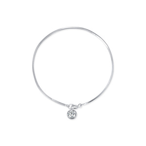 S925 Silver Minimalist Chain <b>Bracelet</b> With Round Crystal Pendant Everyday Wear Unisex Jewelry Bezel Setting - Product Image 1