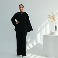 Ensemble coordonné Abaya modeste pour femmes musulmanes 2026 – Haut et pantalon en tissu mélangé polyester respirant et doux – Idéal pour les mariages