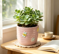 Pot de fleurs en céramique émaillée bleu rayé avec motif nid d'abeille de 4,75 pouces pour plantes d'intérieur, succulentes, herbes et fleurs, pour jardin intérieur ou extérieur