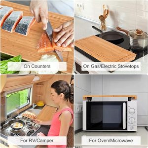脚調節可能な竹ストーブカバーとカウンタートップまな板、家庭用およびキャンプ用電気ストーブ用の二重目的まな板 - Product Image 4