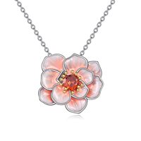 Vente en gros de collier pendentif fleur de pivoine en émail rose en argent sterling 925 pour femme