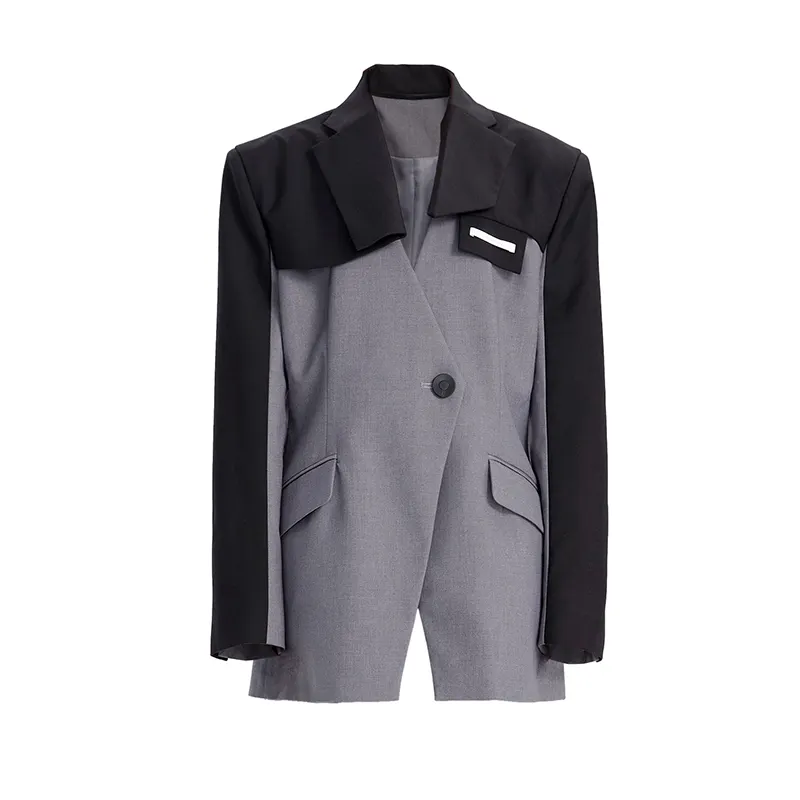 2022 New Fashion Women Blazer Irregular Color Matching Blazers And Jackets Casual Vintage Gray Suit Coats