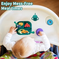 Ensemble de 6 ustensiles d'alimentation pour bébé en silicone, assiette, bol, cuillère, fourchette, design antidérapant, passe au lave-vaisselle, style européen, pour les enfants de 0 à 3 ans