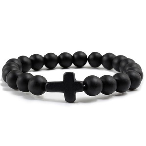 LC20251028 Venta al por mayor Hombres hechos a mano 8MM Piedra elástica semipreciosa Pulsera cristiana Pulsera cruzada con cuentas de turquesa - Product Image 6