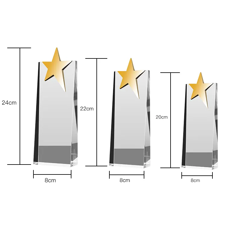 MH-NJ00353 Souvenir Geschenk Custom Crystal Glass Trophy mit Metal Star Glass Trophy Awards