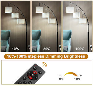 Lámpara de Pie Anrotix de Acero Inoxidable Estilo Mid-Century, Regulable, Base E26, 3 Bombillas LED, Color Beige, 3000LM, Alto Brillo, CRI 90, Táctil - Product Image 2
