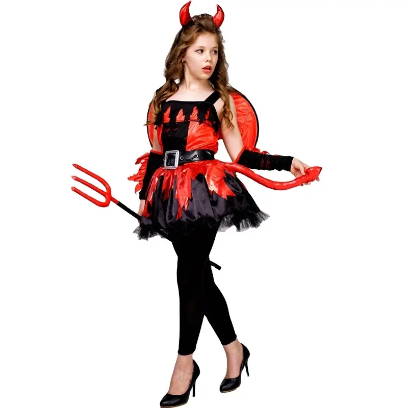 Schöne Halloween Party Cosplay Teufel Kostüm für Mädchen Horror Red Devil Kleid mit Flügel