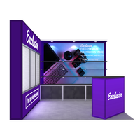 Étagères modulaires portables 10x10 pour stand d'exposition avec mur à lattes rétroéclairé