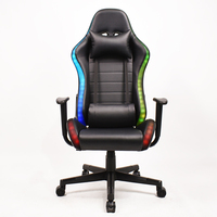 Chaise de bureau PC en cuir noir à dossier haut avec éclairage RGB, inclinable à 180 degrés, chaise de jeu ergonomique LED