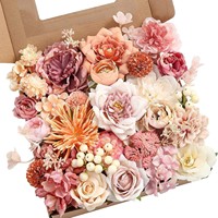 Penjualan Panas Set Kombinasi Bunga Sutra Buatan Realistis Kotak Hadiah DIY Buket Pernikahan Natal Dekorasi Rumah Modern.