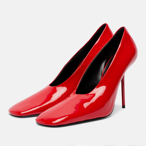 รองเท้าส้นสูงทรงสลิมแบบกำหนดเองสำหรับผู้หญิง รองเท้าหัวเหลี่ยม รองเท้าทำงานแบบเรียบง่าย รองเท้าแต่งงานแบบหนังแก้ว รองเท้าส้นเข็มแบบหนังกลับ - Product Image 2