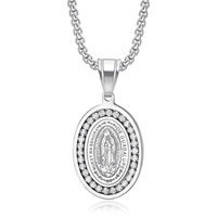 Nouveau pendentif religieux catholique pour enfants, style hip-hop, Vierge Marie de Guadalupe, rond, en acier inoxydable plaqué or, pour collier
