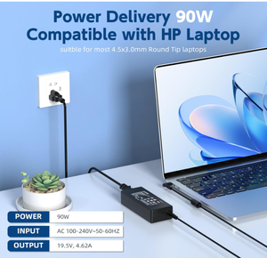 ที่ชาร์จพกพาแบบบาง90วัตต์สำหรับแล็ปท็อป <span class=keywords><strong>HP</strong></span> อะแดปเตอร์ AC ของแท้พร้อมหัวเปลี่ยน - Product Image 4
