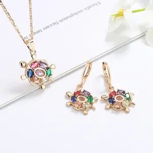 Free Sample Women 18K Gold Plated AAA Cubic Colorful Zirconia Tortoise Jewelry Set Suppliers Bridal Wedding