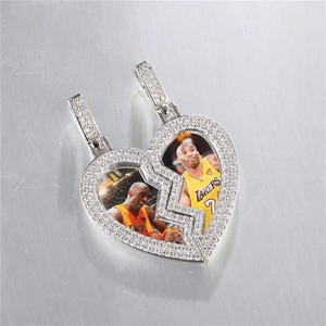 Ciondolo Portafoto Hip Hop Personalizzato a Forma di Cuore Spezzato con Diamanti per <span class=keywords><strong>Donne</strong></span> e Uomini - Product Image 4