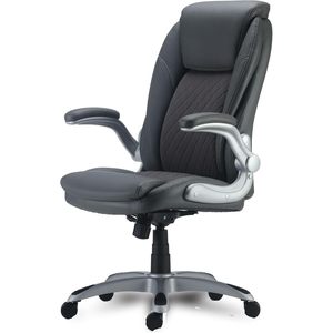 Fauteuil de bureau Alera LEITHEN en similicuir, dossier mi-haut, supporte jusqu'à 275 lb, siège/dossier gris, base argentée, fabriqué en contreplaqué, mousse et matériau PU - Product Image 4