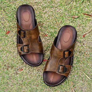 Sandali Estivi da Uomo di Alta Qualità, Sneakers alla Moda, <span class=keywords><strong>Ciabatte</strong></span> da Spiaggia Antiscivolo per Esterni, Fatte a Mano <span class=keywords><strong>in</strong></span> Vera <span class=keywords><strong>Pelle</strong></span> Leggera - Product Image 3