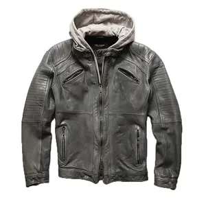 jacket customized sheepskin leather hoodies manufacturers trench coat men slim fashion grey real leather man motorcycle jacket