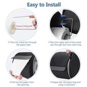 Porte-papier toilette suspendu imperméable, sac de rangement portable et pliable pour rouleaux de papier avec sangle réglable pour mur, voiture, camping - Product Image 4