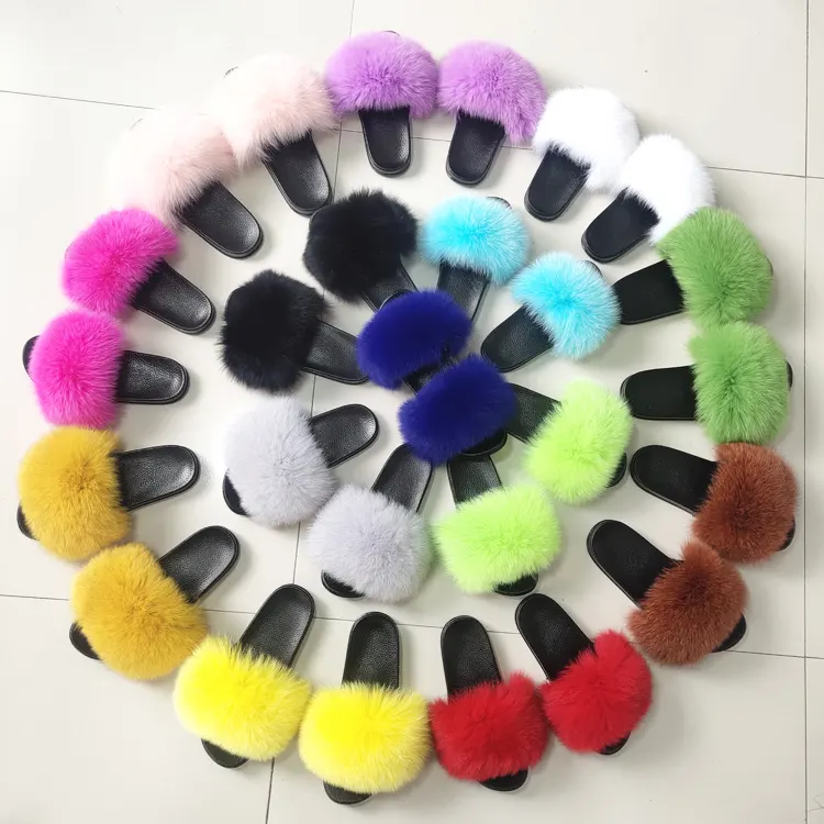 Popular Design Fashion Slides Women slippers with Faux Fur