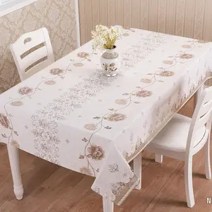 Venta al por mayor Floral plástico comedor blanco en relieve impreso PVC encaje mantel de mesa