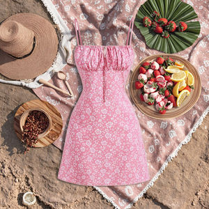 Femmes élégante <span class=keywords><strong>robe</strong></span> moulante florale pour l'été nouveau décontracté bal cerise impression ligne <span class=keywords><strong>courte</strong></span> Cami personnalisé Sexy trous marque Chic - Product Image 1