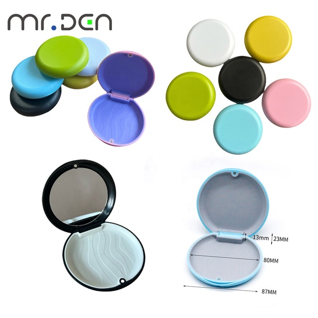 MRDEN Custom Dental Plastic Fixing Aligner Storage Colorful Denture Box with Mirror Magnetic Retainer Case for Oral Care