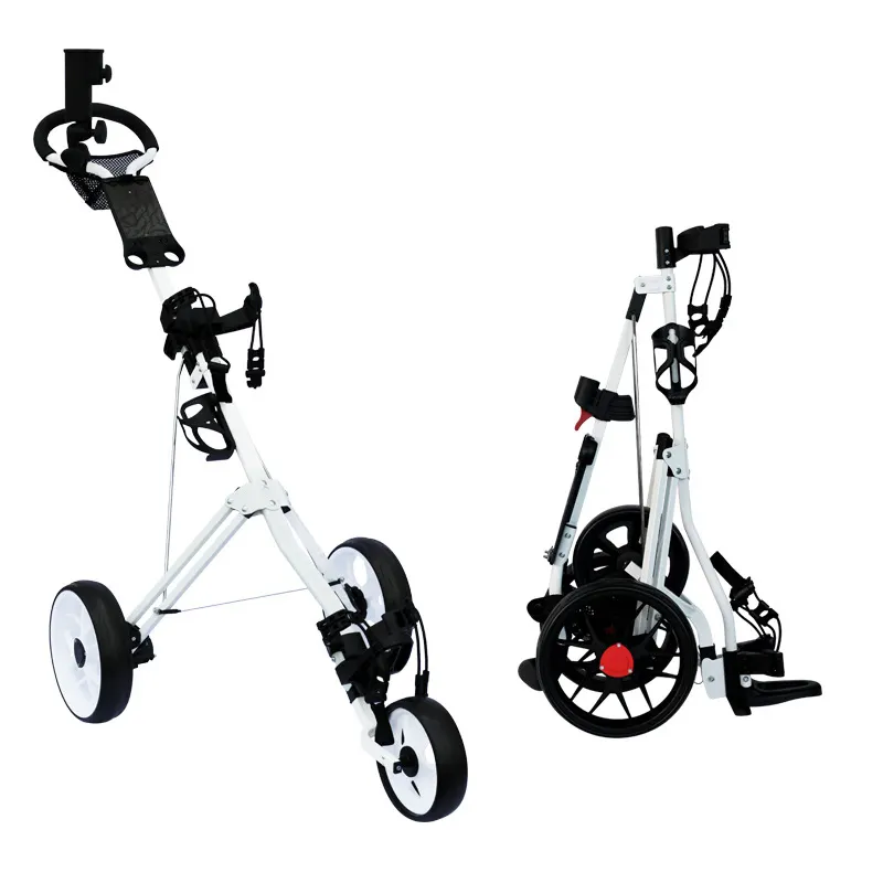 Manufacturer Adjustable Iron Frame Lightweight Golf Push Cart 3 Wheels Push Golf Trolley With Umbrella Holder