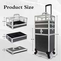 Nouvelle conception, valise à roulettes 4 en 1 pour le maquillage, boîte de rangement cosmétique, chariot de voyage pour les ongles, organisateur avec roulettes et panneau acrylique