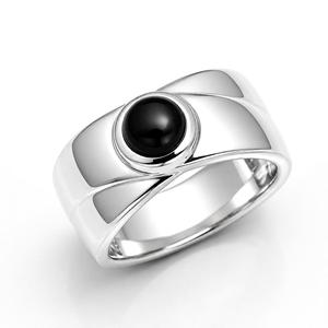 <b>Black</b> <b>Onyx</b> 925 Sterling Silver Women's <b>Ring</b>-Bezel Setting on Sculptural Wave Band Trendy Gemstone <b>Ring</b> - Product Image 1