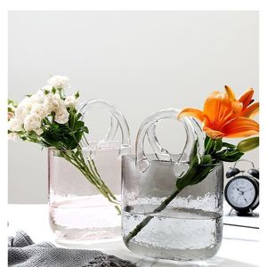 For Home Decor Luxury Transparent Green Pink Gray Crystal Decorative Flower <strong>Glass</strong> Handbag <strong>Vases</strong> Purse Hand <strong>Bag</strong> Shaped <strong>Vase</strong> - Product Image 4