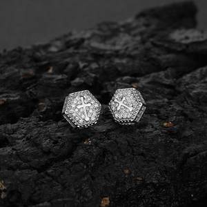 Wholesale Full Diamond Hip Hop <b>Stud</b> Earrings Trendy Brand's Hexagonal Cross Copper Zircon Customizable for Men Women - Product Image 5