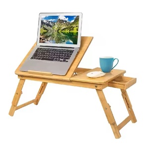 Ángulo ajustable plegable de bambú portátil mesa escritorio Notebook soporte con cajón y parte superior inclinable para cama - Product Image 1