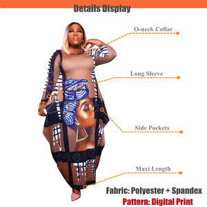 Vestido Dashiki <span class=keywords><strong>de</strong></span> manga larga con estampado Digital para mujer, Vestido elástico con bolsillos, africano, talla grande, otoño y primavera, nuevo - Product Image 4