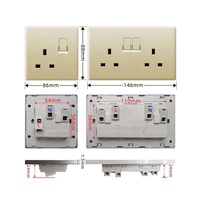 Interrupteur électrique mural de luxe britannique et prise UK Standard Gold 13A Prise de courant USB, 18W smart Type-C Ports de charge rapide