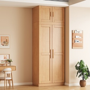 Nordic <b>Solid</b> <b>Wood</b> <b>Wardrobe</b> Four Door Hinged Bedroom Storage Cabinet Natural <b>Wood</b> Color Space Saving Design - Product Image 2