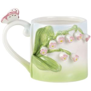 Tasse en céramique 3D peinte à la main avec des lys de la vallée et des tulipes, fleurs créatives en relief irrégulières façonnées à la main - Product Image 5
