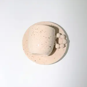 Nouveau Design coréen contemporain Beige moucheté café thé tasse en céramique expresso tasse et soucoupe ensemble