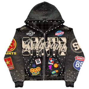 Sweat à capuche uni brodé de strass 100% coton Couleur personnalisée Respirant Écologique Anti-froissement Automne Homme - Product Image 1