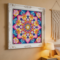 Peinture de mandala 5D DIY faite à la main avec des cristaux, peinture de fleurs en perles encadrée avec un cadre carré pour la décoration murale de la maison