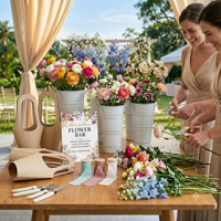 Kit de bar à fleurs : seaux, fournitures florales, panneaux en bois, seaux en fer, sacs cadeaux, ciseaux, rubans colorés pour mariages, célébrations et fêtes
