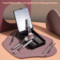 Ensemble de pinceaux de maquillage BS-MALL avec miroir de voyage, 14 pièces, logo personnalisé, or champagne, taille portable, petits pinceaux pour le visage, le fond de teint et les yeux
