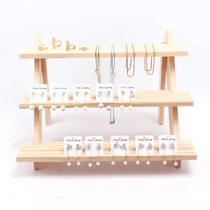 Wooden Cosmetics Storage Rack Tabletop Jewelry Organizer Displays Stand Necklaces Cupcake Display Desserts Holder Ladder Shelf